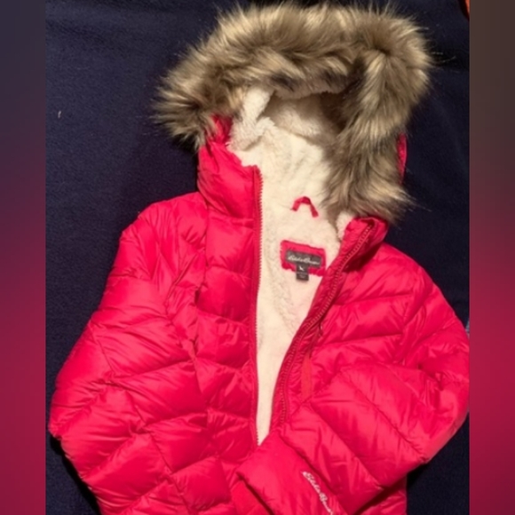 Eddie Bauer Other - 🎄☃️ Eddie Bauer Parka Coat Girl's Sun Valley, Down Jacket Fur Hood Fuchsia ⛄❄️